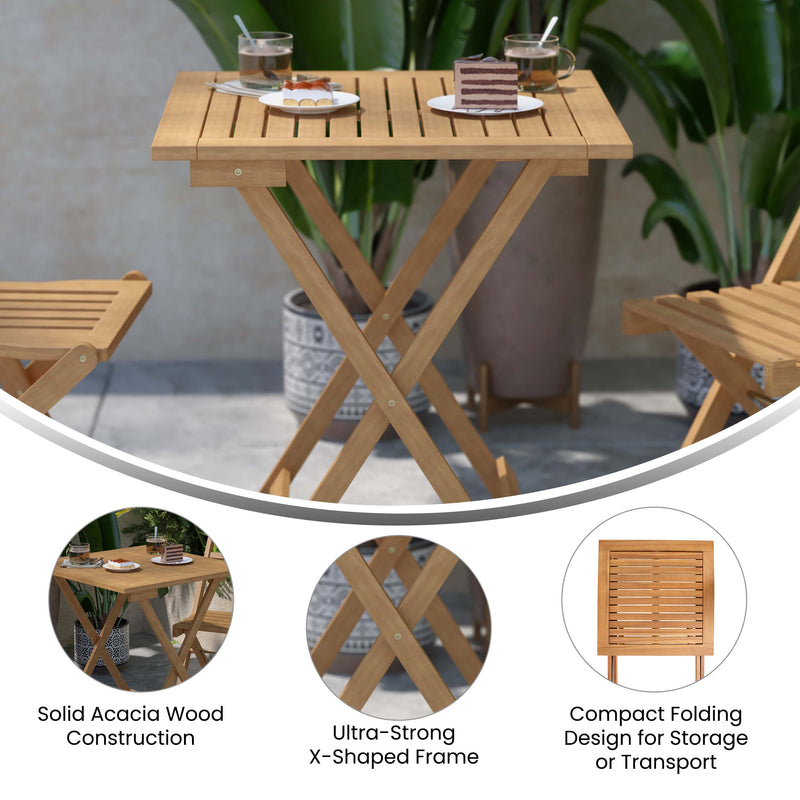 Zane Square Folding Patio Table, Slatted Acacia Wood Top and X Shaped Base