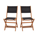Zane Set of 2 Folding Patio Bistro Chairs with Acacia Wood X Base Frame and Textilene Back and Seat