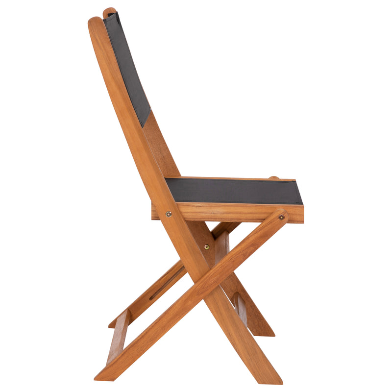 Zane Set of 2 Folding Patio Bistro Chairs with Acacia Wood X Base Frame and Textilene Back and Seat