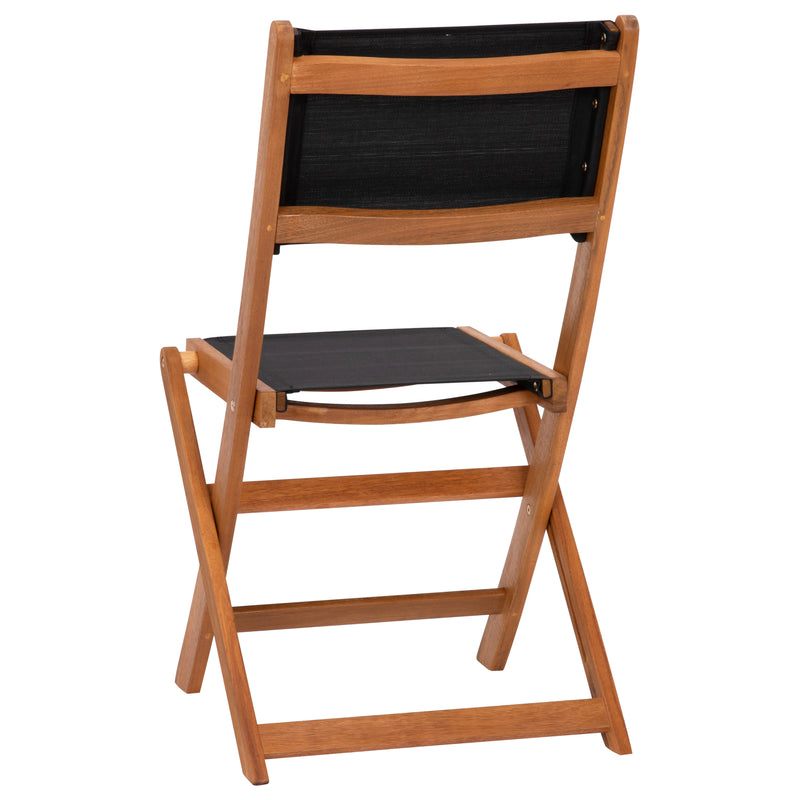 Zane Set of 2 Folding Patio Bistro Chairs with Acacia Wood X Base Frame and Textilene Back and Seat