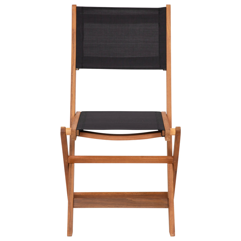 Zane Set of 2 Folding Patio Bistro Chairs with Acacia Wood X Base Frame and Textilene Back and Seat