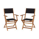 Zane Set of 2 Folding Patio Bistro Chairs with Arms, Acacia Wood X Base Frame and Textilene Back and Seat