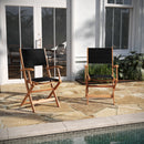 Zane Set of 2 Folding Patio Bistro Chairs with Arms, Acacia Wood X Base Frame and Textilene Back and Seat