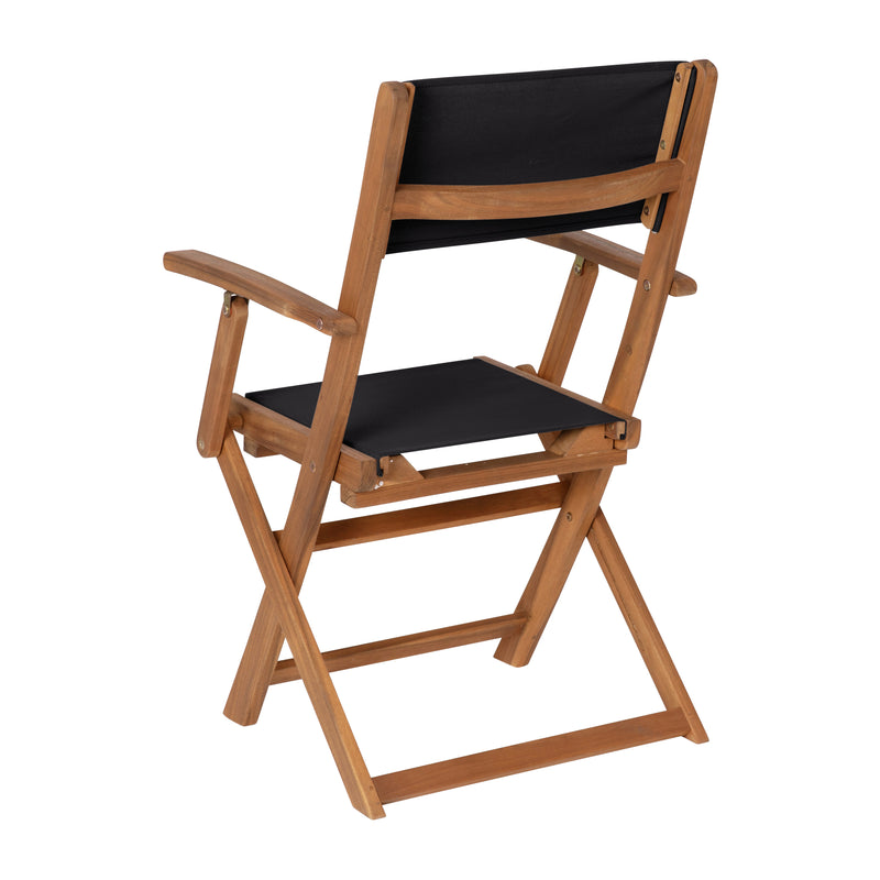 Zane Set of 2 Folding Patio Bistro Chairs with Arms, Acacia Wood X Base Frame and Textilene Back and Seat