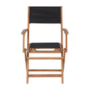 Zane Set of 2 Folding Patio Bistro Chairs with Arms, Acacia Wood X Base Frame and Textilene Back and Seat