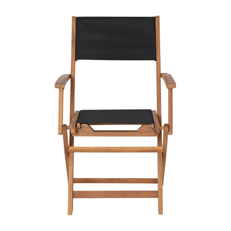 Zane Set of 2 Folding Patio Bistro Chairs with Arms, Acacia Wood X Base Frame and Textilene Back and Seat