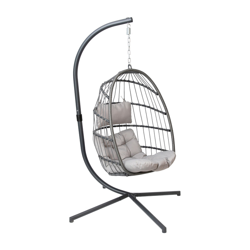 Corbin Patio Hanging Wicker Egg Chair with Plush Seat Cushions & Swing Stand for Indoor/Outdoor Use