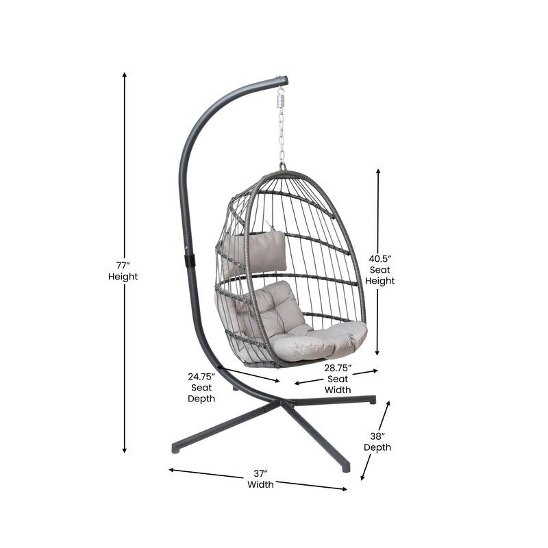 Corbin Patio Hanging Wicker Egg Chair with Plush Seat Cushions & Swing Stand for Indoor/Outdoor Use