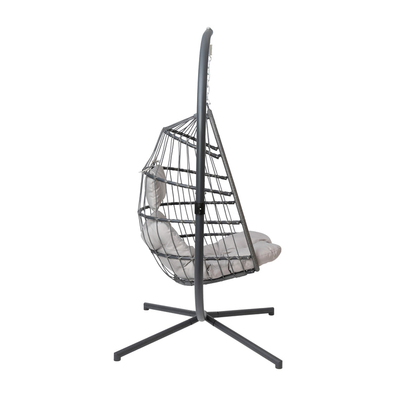 Corbin Patio Hanging Wicker Egg Chair with Plush Seat Cushions & Swing Stand for Indoor/Outdoor Use