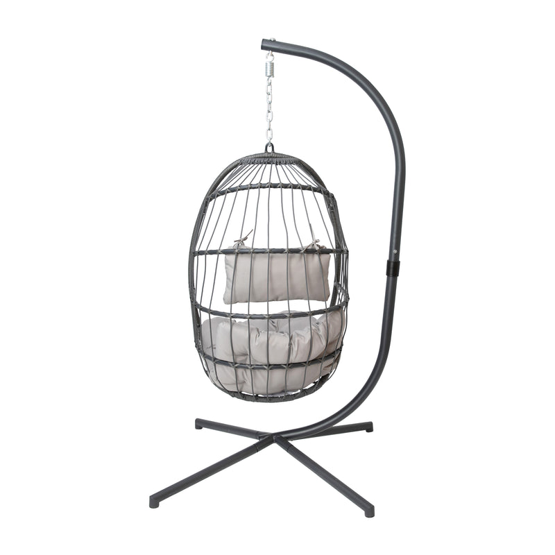 Corbin Patio Hanging Wicker Egg Chair with Plush Seat Cushions & Swing Stand for Indoor/Outdoor Use