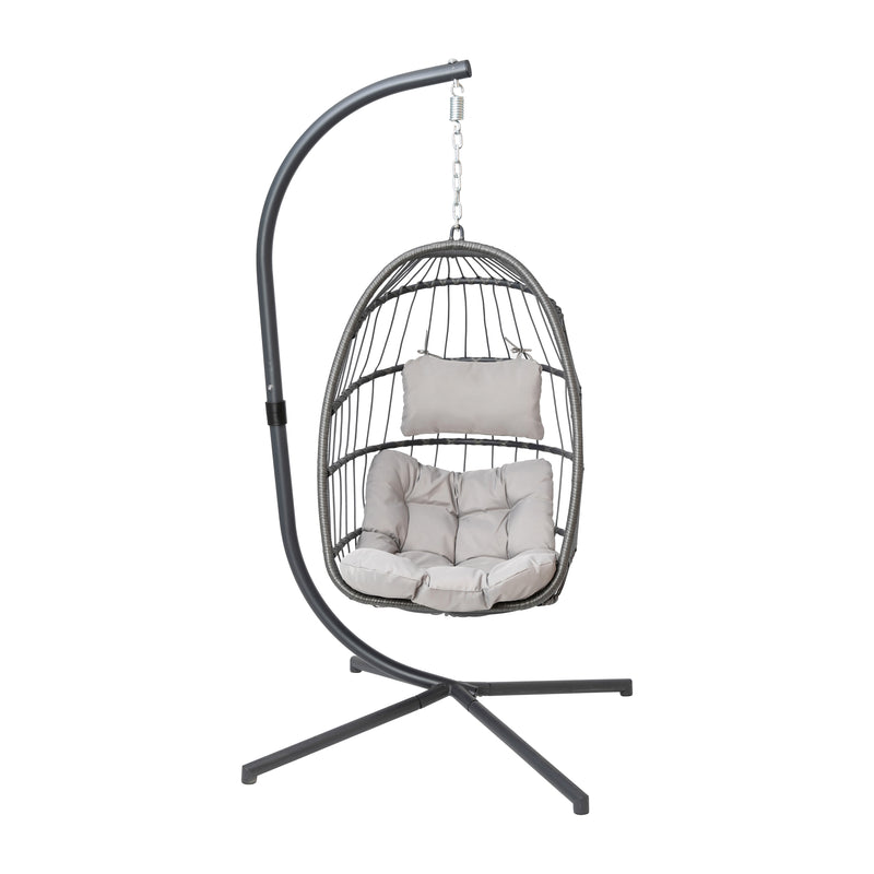 Corbin Patio Hanging Wicker Egg Chair with Plush Seat Cushions & Swing Stand for Indoor/Outdoor Use