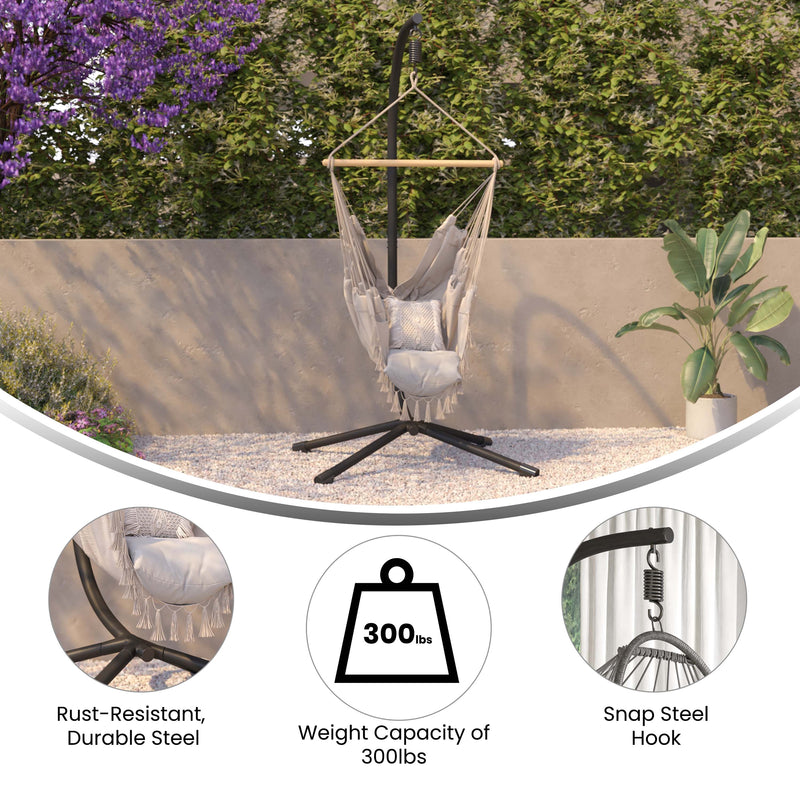 Hart Heavy Duty All-Weather C-Stand for Hanging Hammock Chairs with Steel Offset Base, 360 Degree Rotation and Hardware