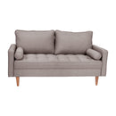 Hendrix Tufted Faux Linen Upholstered Mid-Century Modern Loveseat with Solid Wood Legs