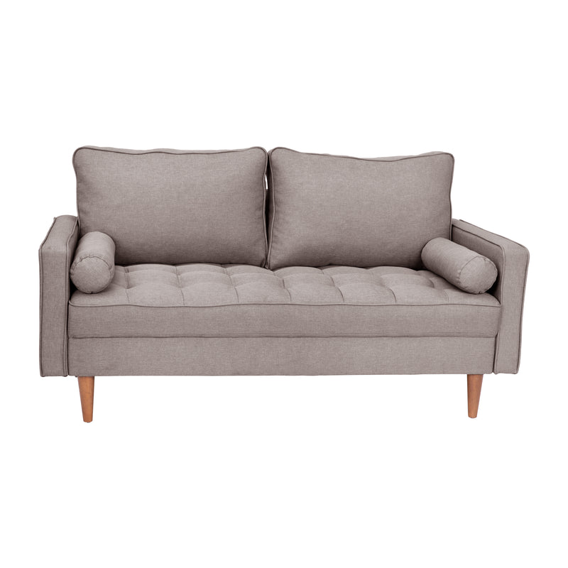 Hendrix Tufted Faux Linen Upholstered Mid-Century Modern Loveseat with Solid Wood Legs