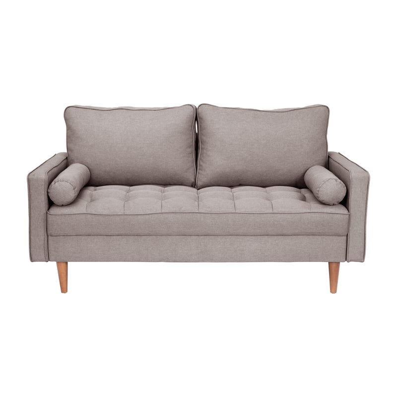 Hendrix Tufted Faux Linen Upholstered Mid-Century Modern Loveseat with Solid Wood Legs