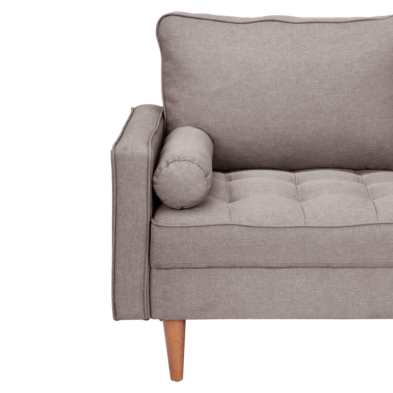 Hendrix Tufted Faux Linen Upholstered Mid-Century Modern Loveseat with Solid Wood Legs