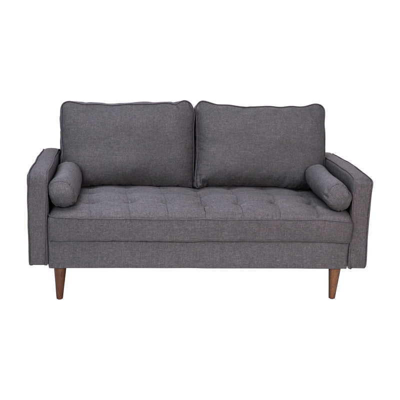 Hendrix Tufted Faux Linen Upholstered Mid-Century Modern Loveseat with Solid Wood Legs