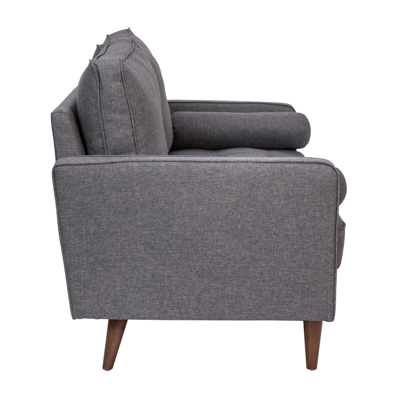 Hendrix Tufted Faux Linen Upholstered Mid-Century Modern Loveseat with Solid Wood Legs