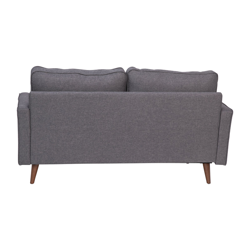 Hendrix Tufted Faux Linen Upholstered Mid-Century Modern Loveseat with Solid Wood Legs