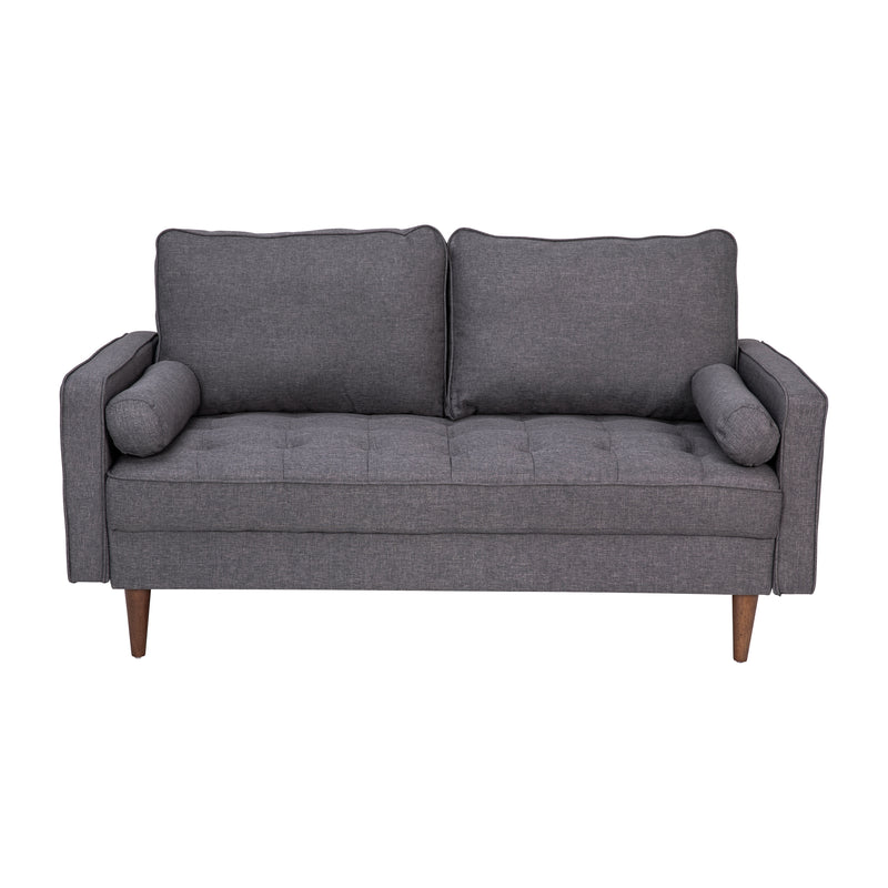 Hendrix Tufted Faux Linen Upholstered Mid-Century Modern Loveseat with Solid Wood Legs