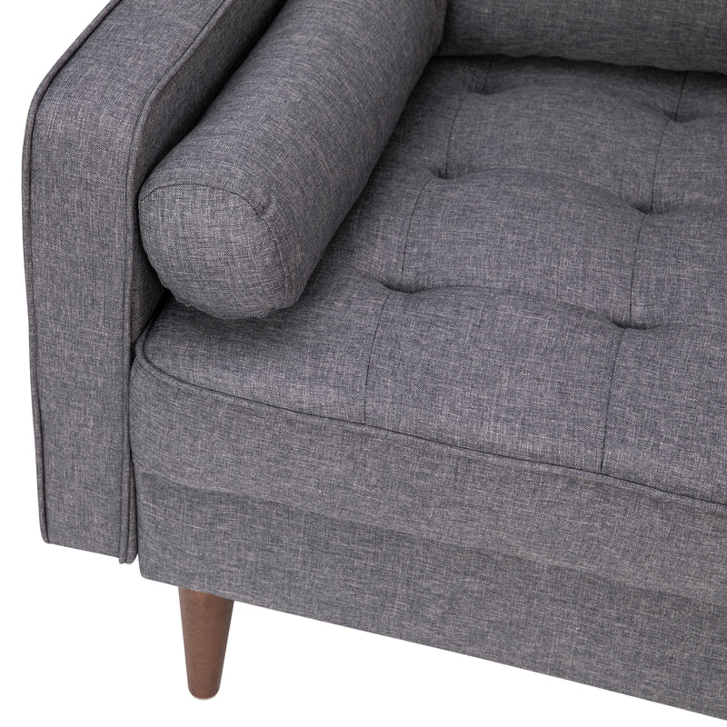 Hendrix Tufted Faux Linen Upholstered Mid-Century Modern Loveseat with Solid Wood Legs