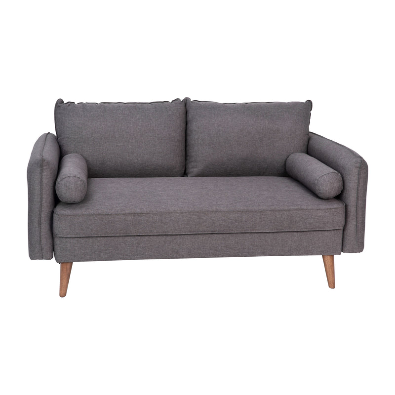 Avalon Faux Linen Upholstered Mid-Century Modern Loveseat with Solid Wood Legs