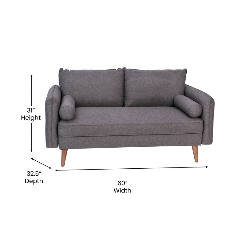 Avalon Faux Linen Upholstered Mid-Century Modern Loveseat with Solid Wood Legs