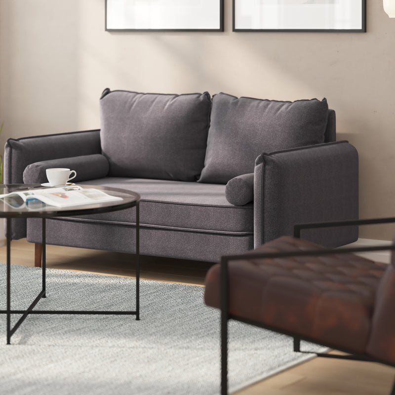 Avalon Faux Linen Upholstered Mid-Century Modern Loveseat with Solid Wood Legs