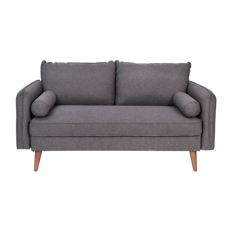 Avalon Faux Linen Upholstered Mid-Century Modern Loveseat with Solid Wood Legs