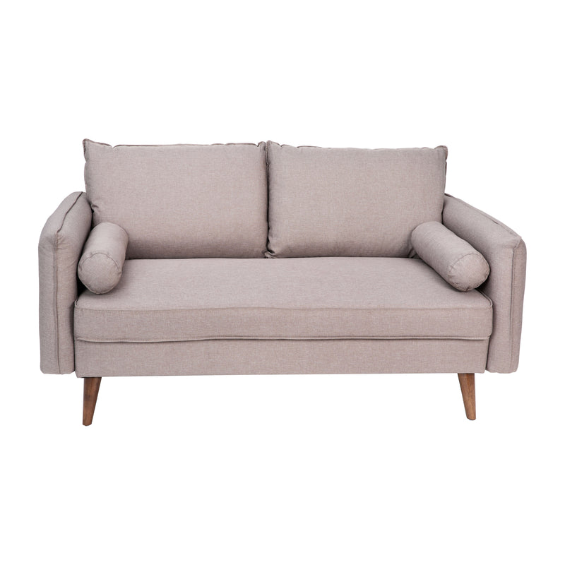 Avalon Faux Linen Upholstered Mid-Century Modern Loveseat with Solid Wood Legs