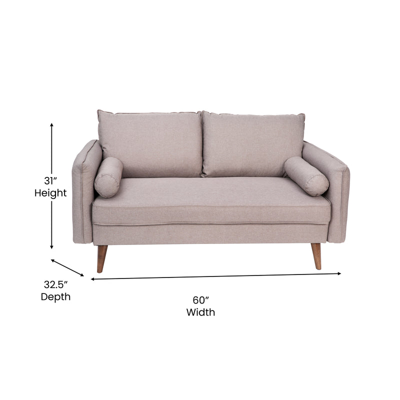 Avalon Faux Linen Upholstered Mid-Century Modern Loveseat with Solid Wood Legs