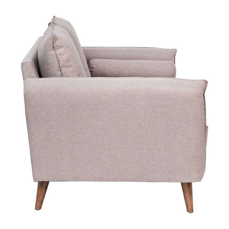 Avalon Faux Linen Upholstered Mid-Century Modern Loveseat with Solid Wood Legs