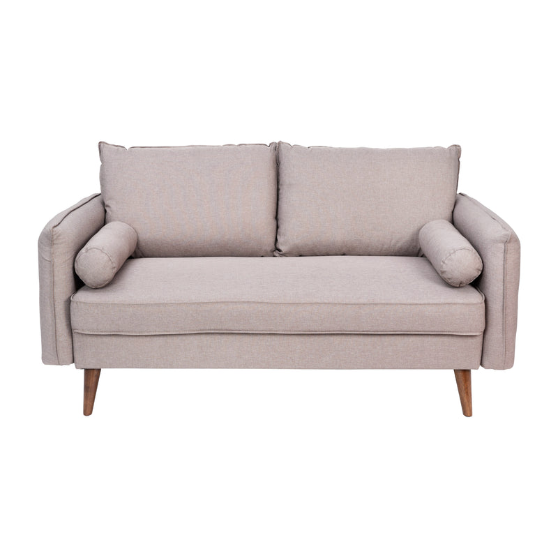 Avalon Faux Linen Upholstered Mid-Century Modern Loveseat with Solid Wood Legs