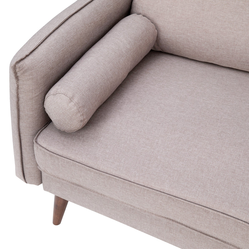 Avalon Faux Linen Upholstered Mid-Century Modern Loveseat with Solid Wood Legs