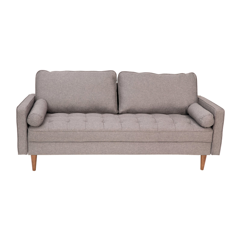 Hendrix Tufted Faux Linen Upholstered Mid-Century Modern Sofa with Solid Wood Legs