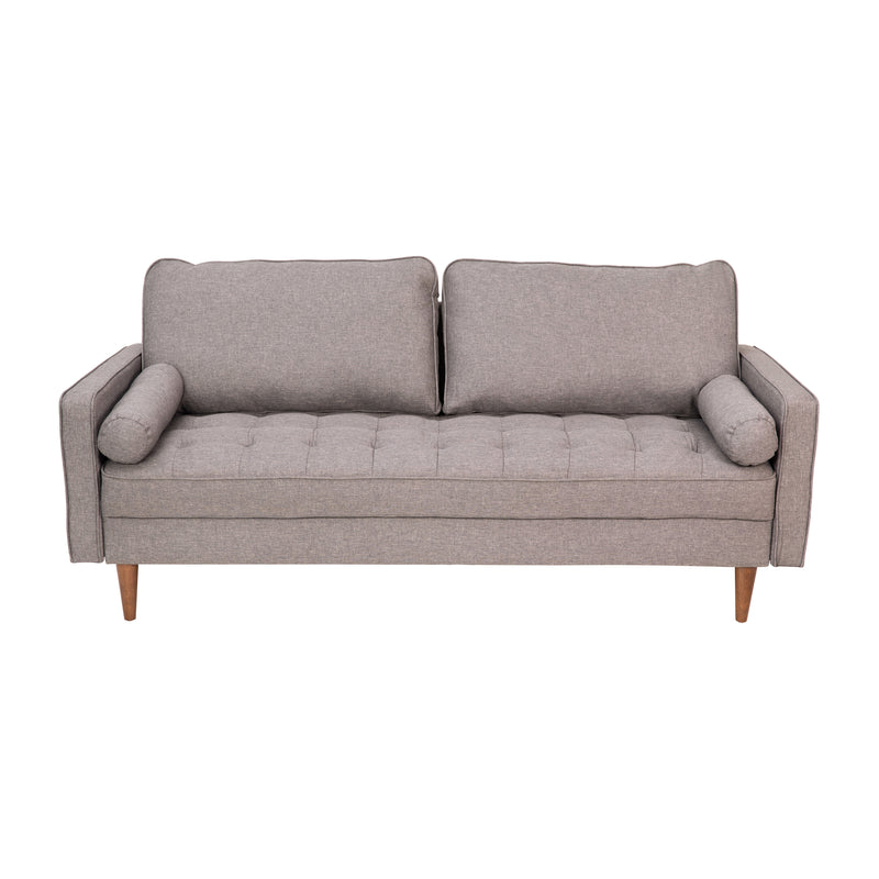 Hendrix Tufted Faux Linen Upholstered Mid-Century Modern Sofa with Solid Wood Legs