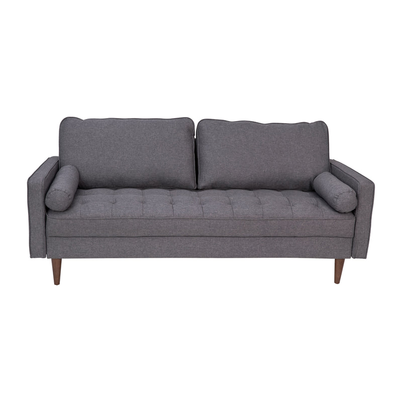 Hendrix Tufted Faux Linen Upholstered Mid-Century Modern Sofa with Solid Wood Legs