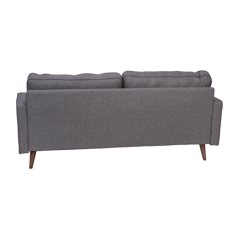 Hendrix Tufted Faux Linen Upholstered Mid-Century Modern Sofa with Solid Wood Legs