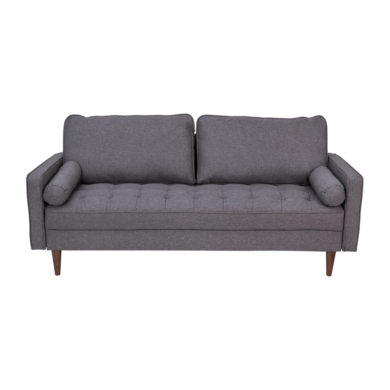 Hendrix Tufted Faux Linen Upholstered Mid-Century Modern Sofa with Solid Wood Legs