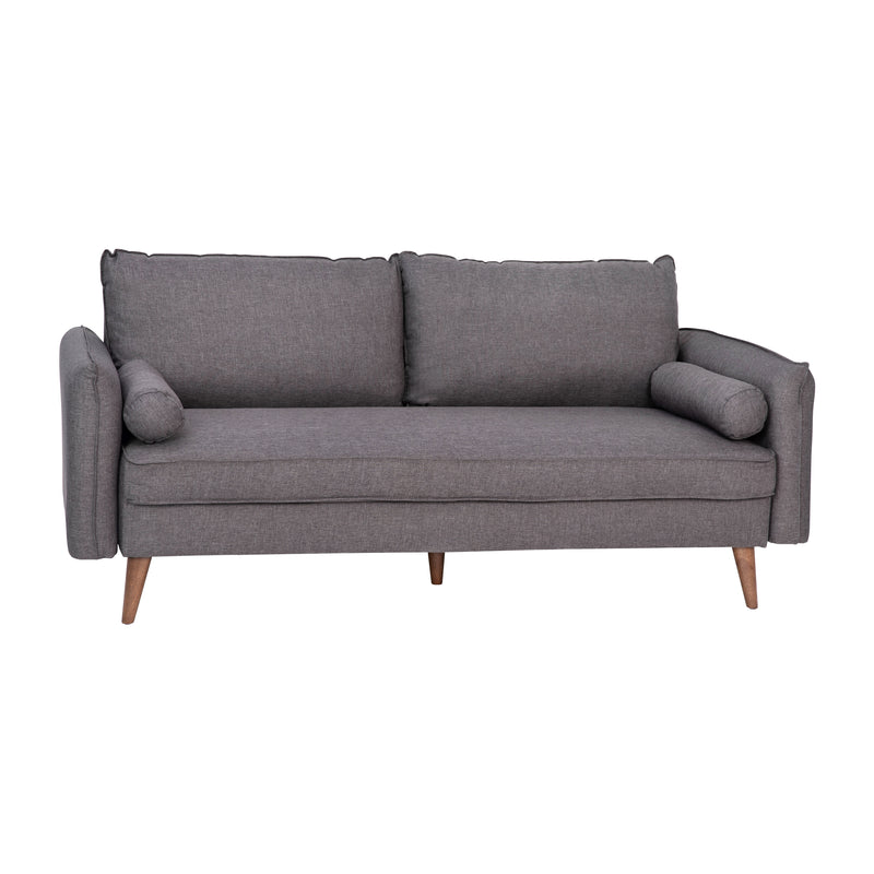 Avalon Faux Linen Upholstered Mid-Century Modern Sofa with Solid Wood Legs