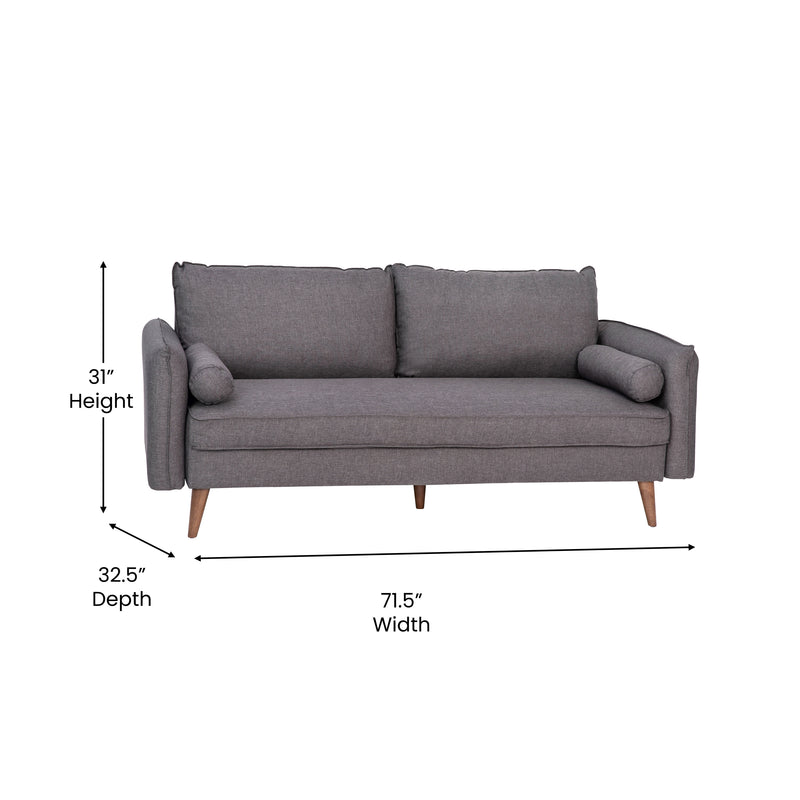 Avalon Faux Linen Upholstered Mid-Century Modern Sofa with Solid Wood Legs