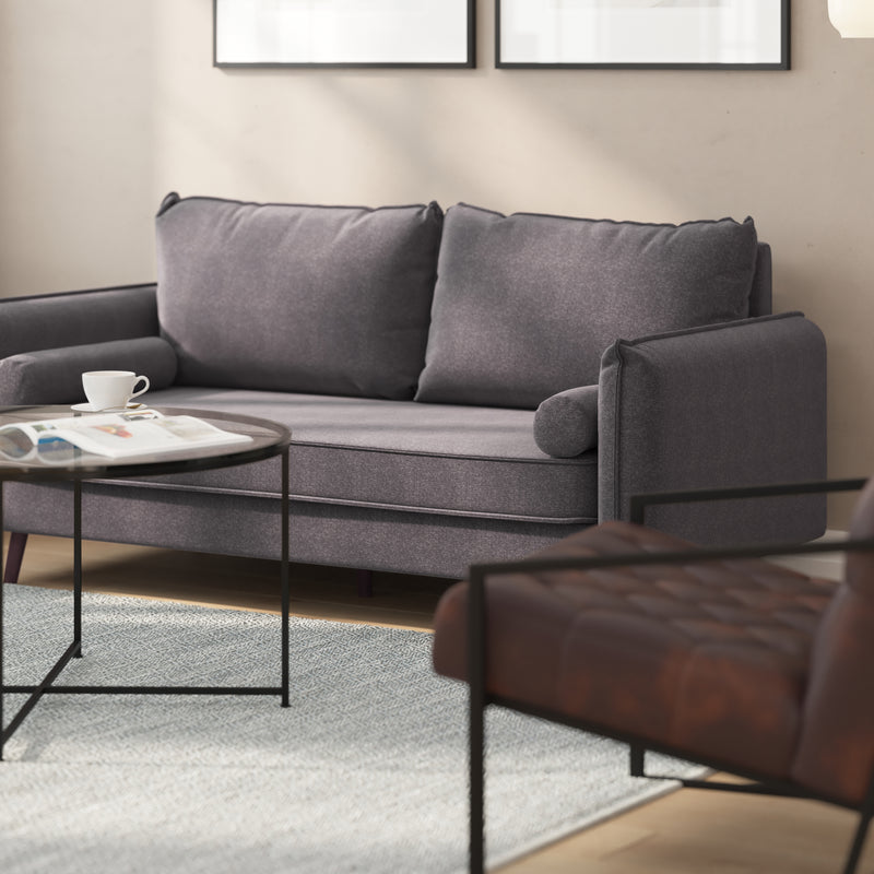 Avalon Faux Linen Upholstered Mid-Century Modern Sofa with Solid Wood Legs