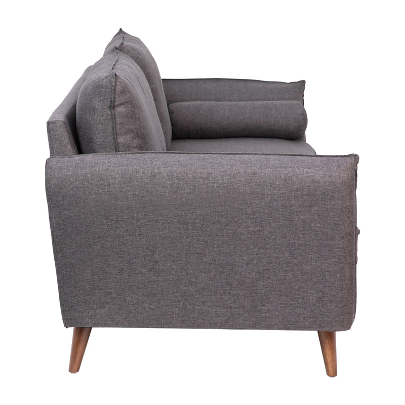 Avalon Faux Linen Upholstered Mid-Century Modern Sofa with Solid Wood Legs