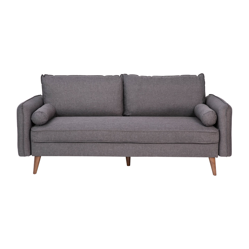 Avalon Faux Linen Upholstered Mid-Century Modern Sofa with Solid Wood Legs