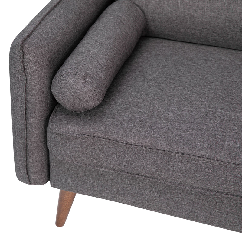 Avalon Faux Linen Upholstered Mid-Century Modern Sofa with Solid Wood Legs