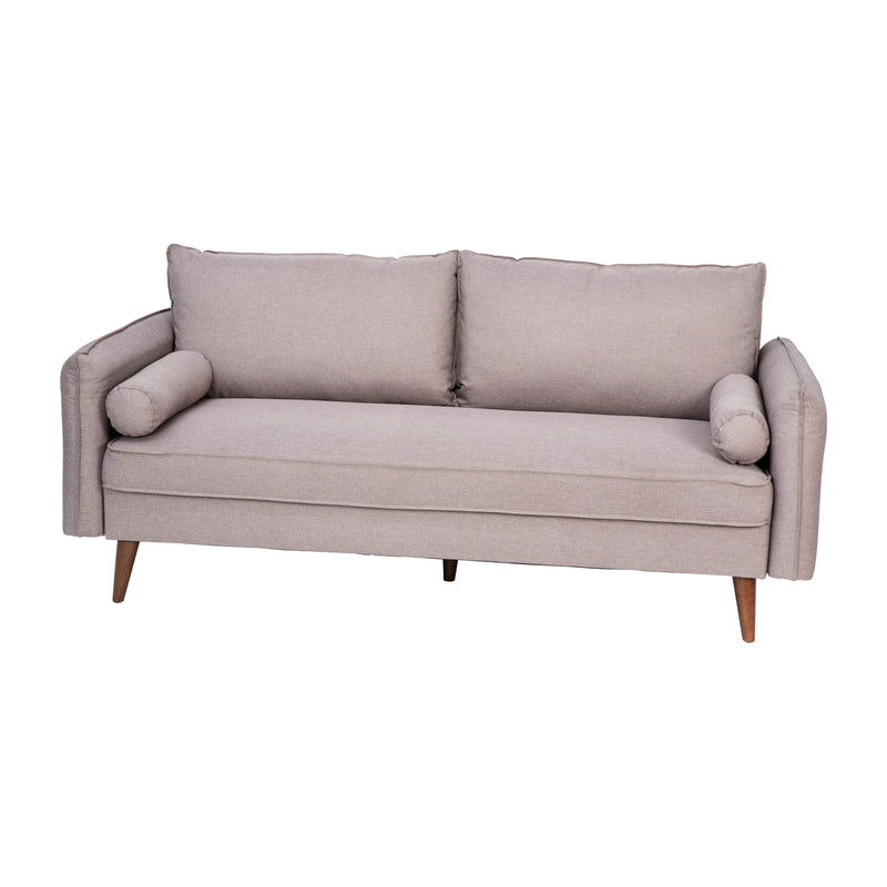 Avalon Faux Linen Upholstered Mid-Century Modern Sofa with Solid Wood Legs