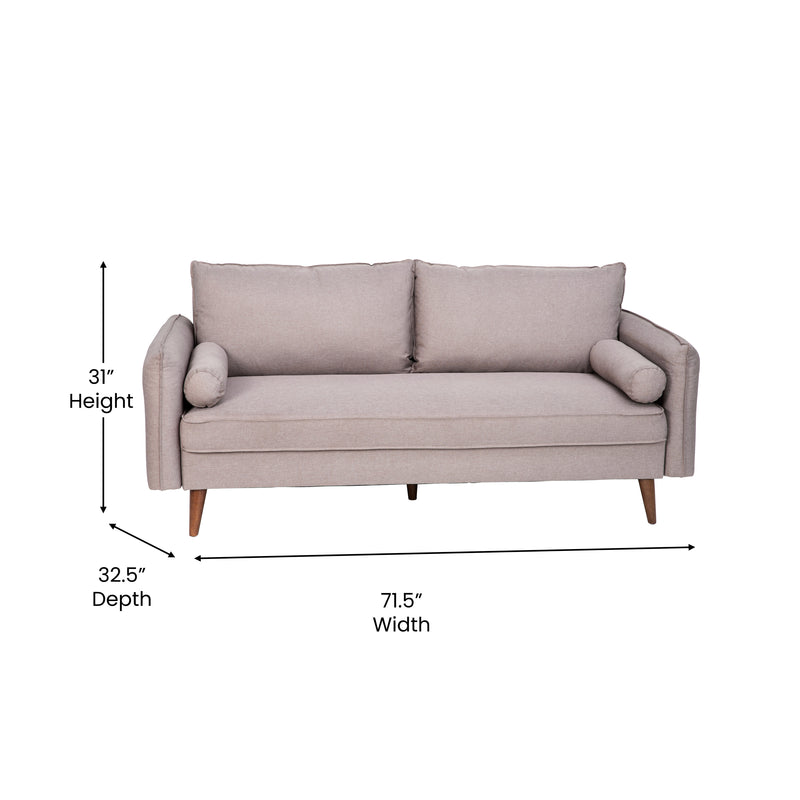 Avalon Faux Linen Upholstered Mid-Century Modern Sofa with Solid Wood Legs