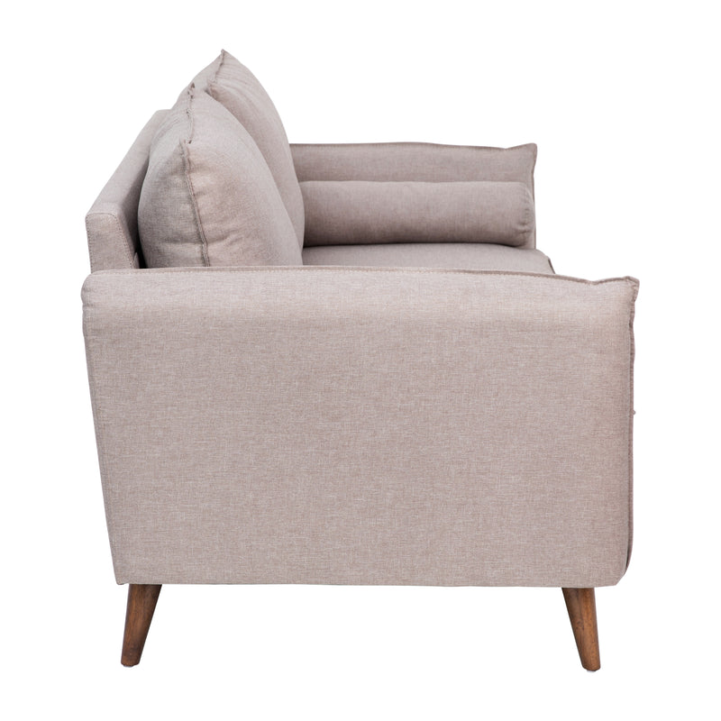 Avalon Faux Linen Upholstered Mid-Century Modern Sofa with Solid Wood Legs