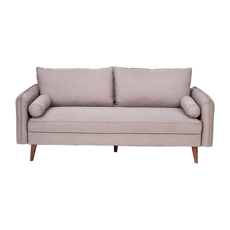 Avalon Faux Linen Upholstered Mid-Century Modern Sofa with Solid Wood Legs