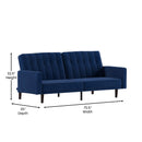 Citadel Premium Split Back Sofa Futon with Channel Tufted Velvet Upholstery in Navy with Solid Wood Legs